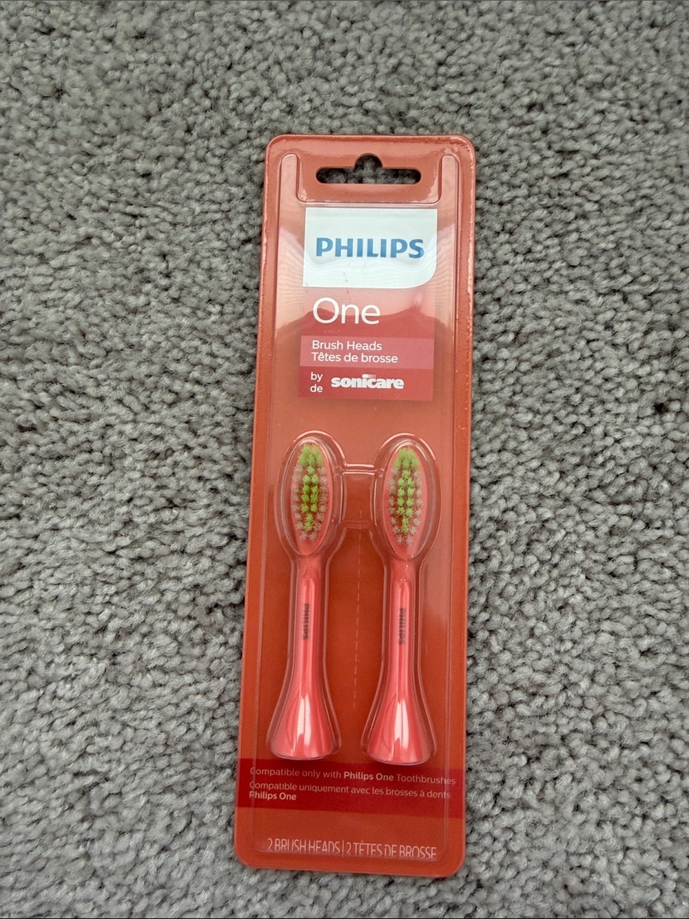 NEW Philips One Replacement Toothbrush Heads - bright orange Miami (2 Pack)